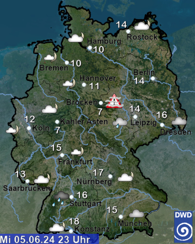 Überblick über das aktuelle Wetter und die Temperaturverteilung in Deutschland (stündliche Bereitstellung)