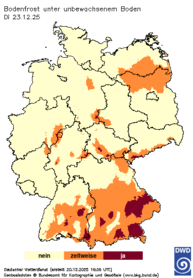 Bodenfrost unter unbewachsenem Boden, Vorhersage heute + 3 Tage