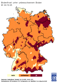 Bodenfrost unter unbewachsenem Boden, Vorhersage heute + 4 Tage