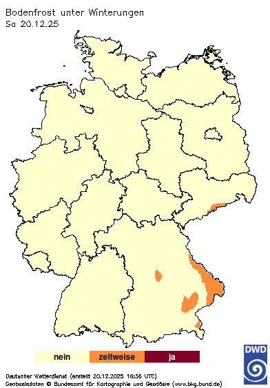 Bodenfrost unter Winterungen, Vorhersage heute