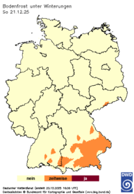 Bodenfrost unter Winterungen, Vorhersage heute + 1 Tag