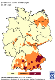 Bodenfrost unter Winterungen, Vorhersage heute + 3 Tage