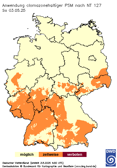 Bei der Anwendung clomazonehaltiger PSM sind Tageshöchsttemperaturen zu beachten - Vorhersage heute