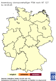 Clomazonehaltige PSM, Vorhersage heute + 1 Tag