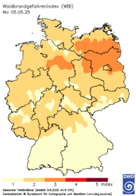 aktueller Waldbrand-Gefahrenindex WBI, heute + 2 Tage