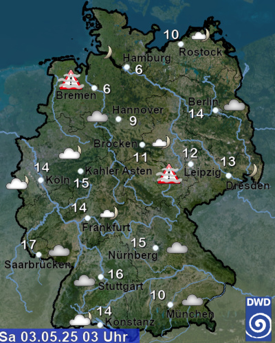 Überblick über das aktuelle Wetter und die Temperaturverteilung in Deutschland (stündliche Bereitstellung)