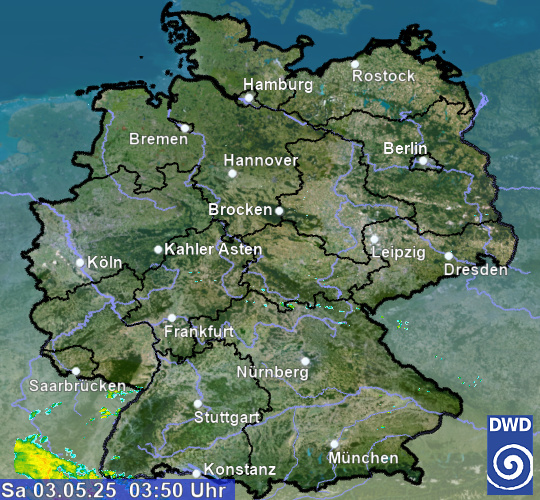 Radarbild Deutschland - Darstellung der Niederschlagsverteilung