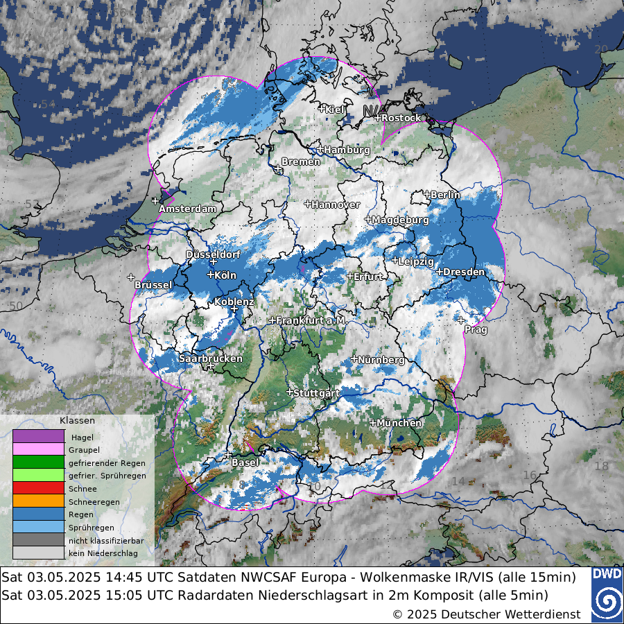 Satellitenbild - Wolken + Niederschlagsart