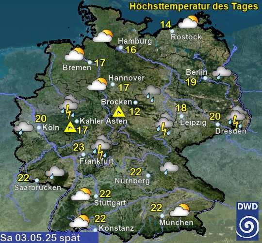 Vorhersage für heute spät mit Höchsttemperatur und Wetter für Deutschland Vorhersage für heute spät mit Höchsttemperatur und Wetter für Deutschland
