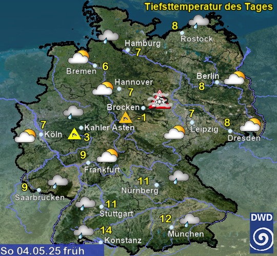 Vorhersage für morgen früh mit Tiefsttemperatur und Wetter Vorhersage für morgen früh mit Tiefsttemperatur und Wetter