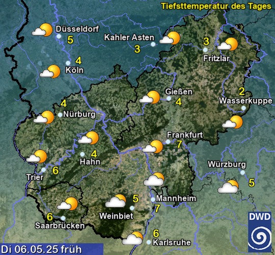 Vorhersage für übermorgen früh mit Tiefsttemperatur und Wetter für Region Mitte Vorhersage für übermorgen früh mit Tiefsttemperatur und Wetter für Region Mitte