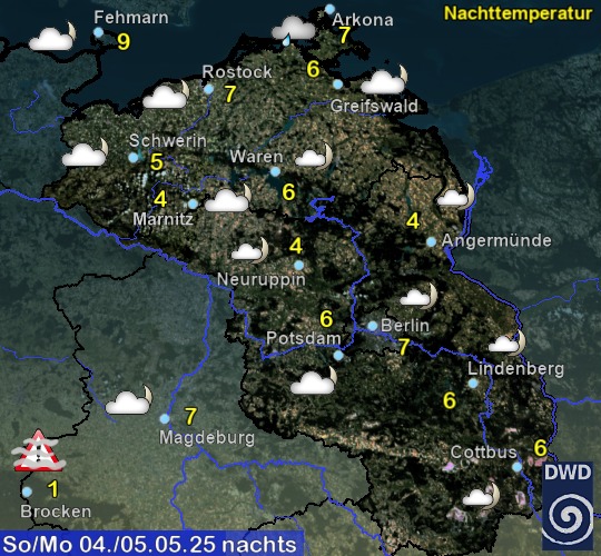Vorhersage für heute mit Nachttemperatur und Wetter für Region Nordost Vorhersage für heute mit Nachttemperatur und Wetter für Region Nordost