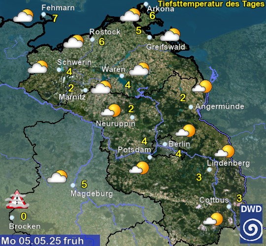 Vorhersage für morgen früh mit Tiefsttemperatur und Wetter für Region Nordost Vorhersage für morgen früh mit Tiefsttemperatur und Wetter für Region Nordost