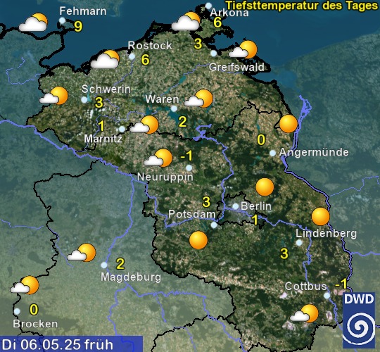 Vorhersage für übermorgen früh mit Tiefsttemperatur und Wetter für Region Nordost Vorhersage für übermorgen früh mit Tiefsttemperatur und Wetter für Region Nordost