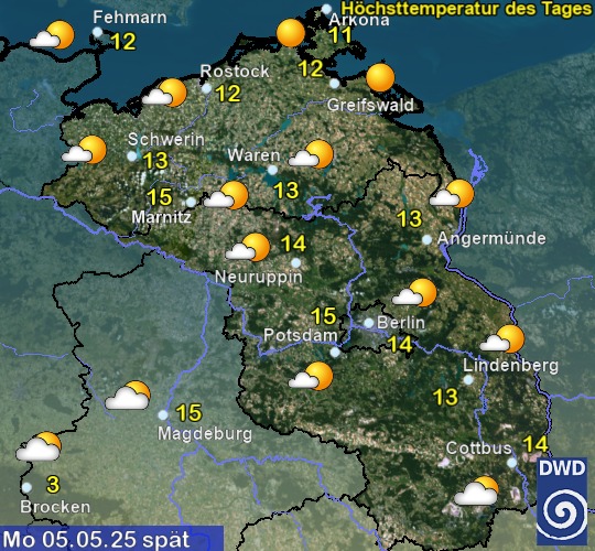 Vorhersage für übermorgen mit Höchsttemperatur und Wetter für Region Nordost Vorhersage für übermorgen mit Höchsttemperatur und Wetter für Region Nordost
