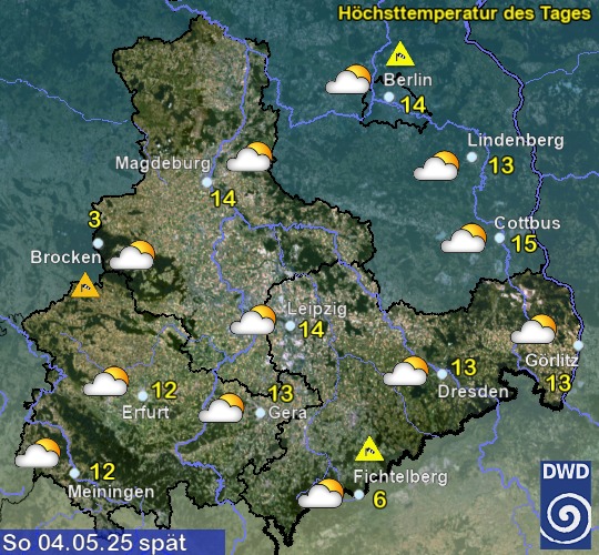 Vorhersage für morgen mit Höchsttemperatur und Wetter für Region Ost Vorhersage für morgen mit Höchsttemperatur und Wetter für Region Ost