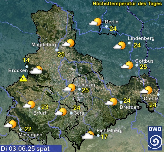 Vorhersage für 4. Tag mit Höchsttemperatur und Wetter für Region Ost Vorhersage für 4. Tag mit Höchsttemperatur und Wetter für Region Ost