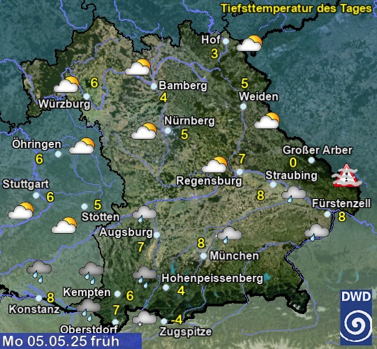 Vorhersage für morgen früh mit Tiefsttemperatur und Wetter für Region Suedost Vorhersage für morgen früh mit Tiefsttemperatur und Wetter für Region Suedost