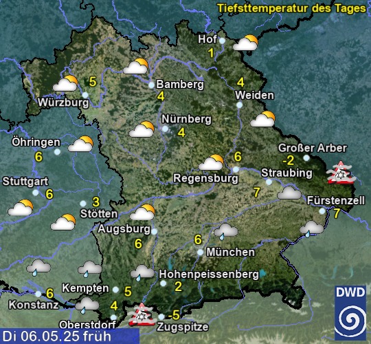 Vorhersage für übermorgen früh mit Tiefsttemperatur und Wetter für Region Suedost Vorhersage für übermorgen früh mit Tiefsttemperatur und Wetter für Region Suedost
