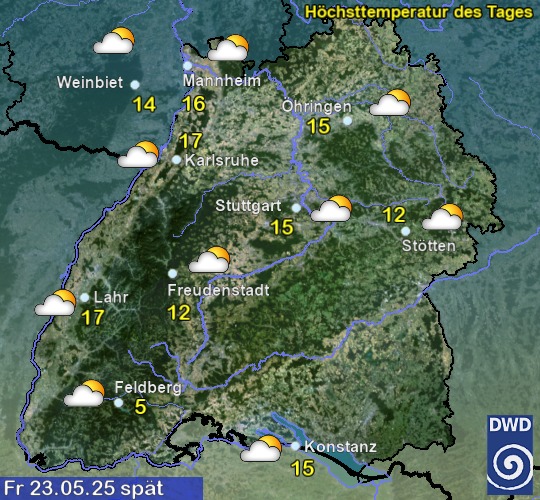 Vorhersage für übermorgen mit Höchsttemperatur und Wetter für Region Suedwest Vorhersage für übermorgen mit Höchsttemperatur und Wetter für Region Suedwest