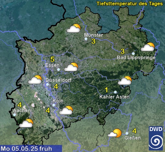 Vorhersage für morgen früh mit Tiefsttemperatur und Wetter für Region West Vorhersage für morgen früh mit Tiefsttemperatur und Wetter für Region West