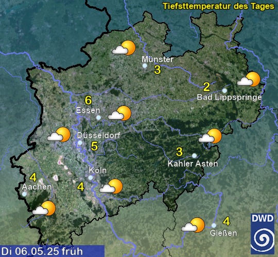 Vorhersage für übermorgen früh mit Tiefsttemperatur und Wetter für Region West Vorhersage für übermorgen früh mit Tiefsttemperatur und Wetter für Region West