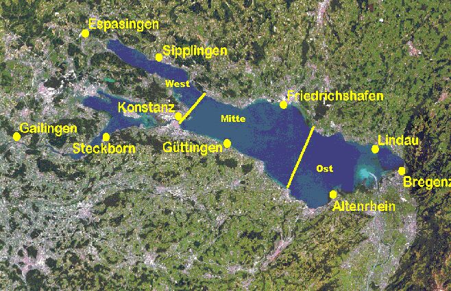 Aufteilung des Bodensee in drei Regionen Aufteilung des Bodensee in drei Regionen